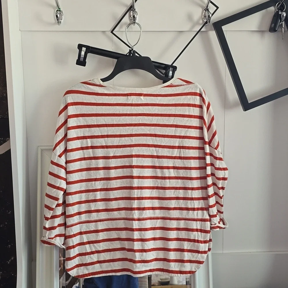 MADEWELL-Rust and White Striped Long  Sleeve Shirt - Picture 3 of 10